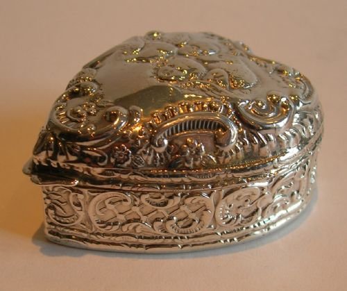 fig 1. Antique English Sterling Silver Heart Box - Reynold's Angels - 1900