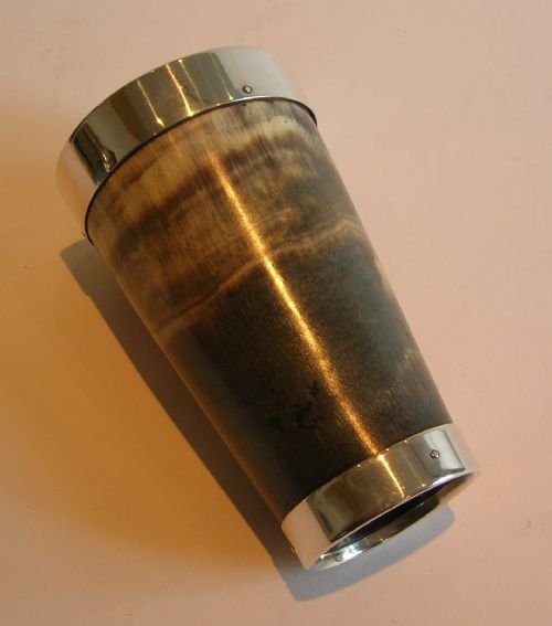 fig 1. Top-Notch Antique English Horn Cup - Sterling Silver Mounts - Birmingham 1878