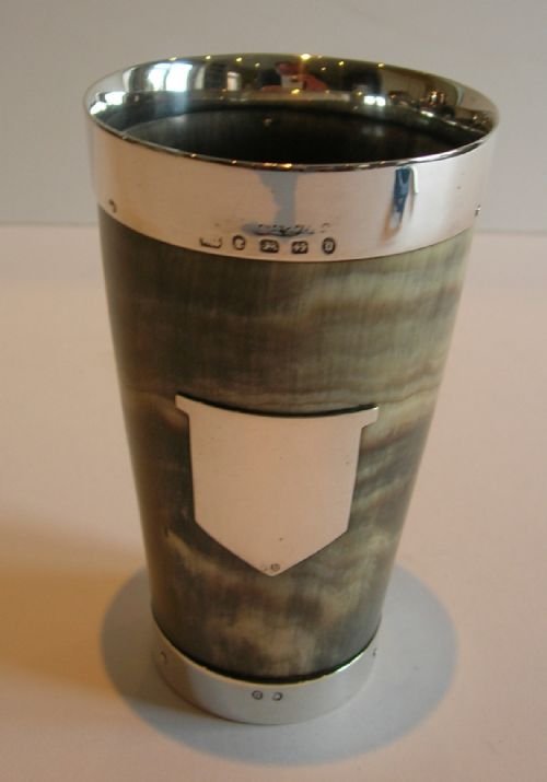 Top-notch Antique English Horn Cup - Sterling Silver Mounts - Birmingham 1878