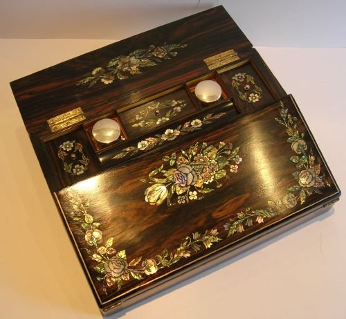 Rare & Exquisite Coromandel Lap Desk with Secret Drawers - Intricate Inlay C.1850