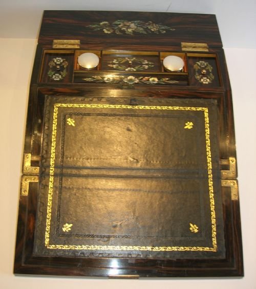 fig 1. Rare & Exquisite Coromandel Lap Desk with Secret Drawers - Intricate Inlay c.1850