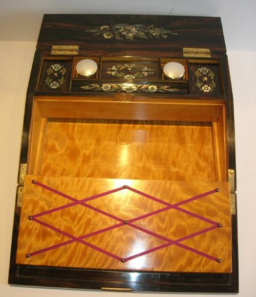 fig 2. Rare & Exquisite Coromandel Lap Desk with Secret Drawers - Intricate Inlay c.1850