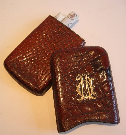 Antique English Crocodile / Alligator Cigar Case - 15ct Gold Mount - 1897