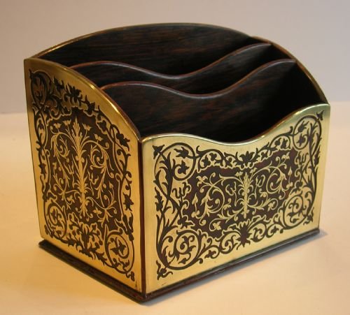 Fabulous Antique English Boulle Letter Rack / Stationery Caddy C.1890