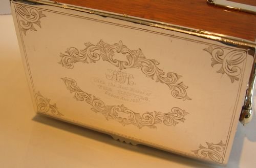 fig 1. English Victorian Oak & Silver Plated Double Tea Caddy - Dated 1881