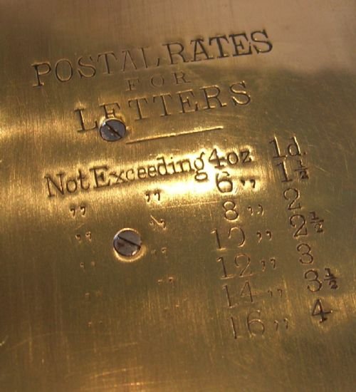 fig 1. Antique English Mahogany & Brass Postal Scales - Fabulous Waisted Weights - Signed