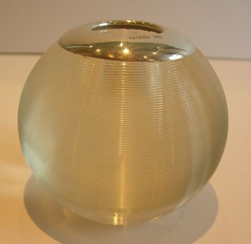 Large Threaded Glass Match Strike / Table Vesta - Sterling Silver 1896