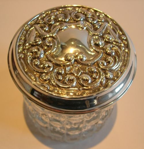 Large Edwardian Cut Crystal & Sterling Silver Vanity Jar by Henry Matthews - 1904