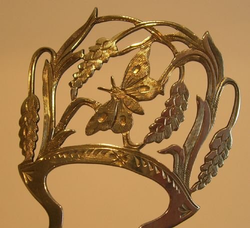 Antique English Sterling Silver Hair Comb / Decoration - 1905 - Butterfly