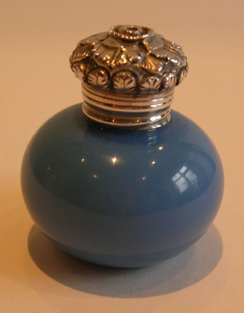 Antique English Opaline Glass & Sterling Silver Vinaigrette C.1880