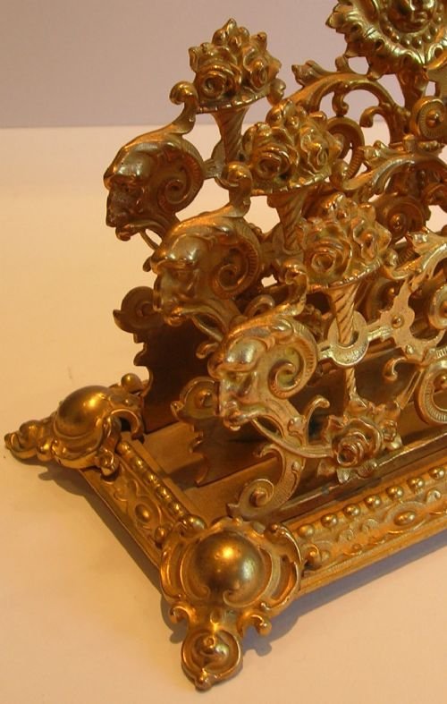 fig 1. Fabulous Antique English Gilded Letter Rack / Stationery Holder - Cherub & Flowers