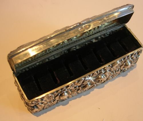 fig 1. Large Antique English Sterling Silver Ring Box - Embossed Floral Decoration