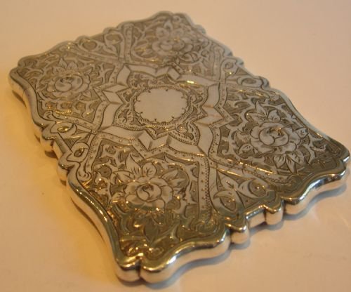 Stunning Antique English Sterling Silver Card Case - 1870