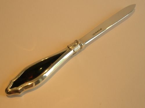 Handsome Antique English Sterling Silver & Tortoise Shell Letter Opener