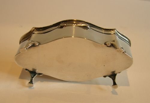 fig 1. Stunning Sterling Silver Shaped Jewelry / Trinket Box - Embossed Floral Lid - 1908.