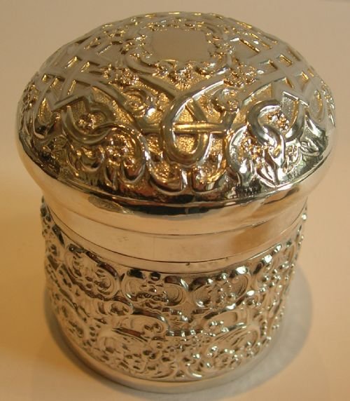 Handsome Antique English Sterling Silver Cylindrical Dressing Table Box
