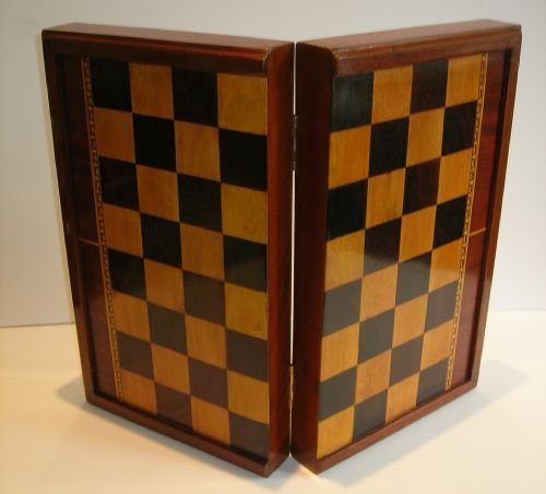 Antique English Folding Chess / Backgammon Board / Box C.1890