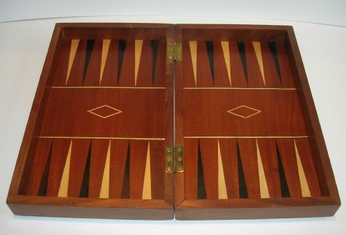fig 1. Antique English Folding Chess / Backgammon Board / Box c.1890