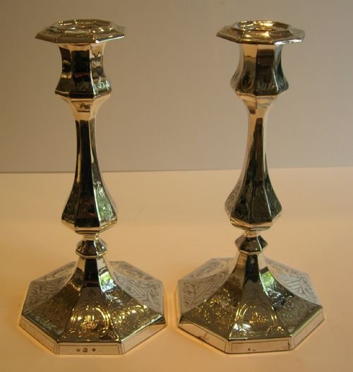 Pair Antique English Silver Plated Candlesticks by Elkington - 1852