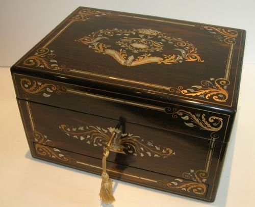 Stunning Top-notch Large Jewellery Box - Intricate Inlaid Coromandel C.1850