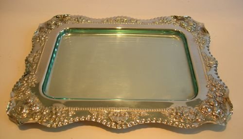 Antique English Silver Plate & Glass Serving Tray C.1900