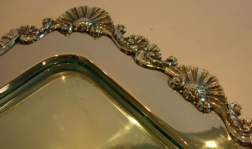 fig 1. Antique English Silver Plate & Glass Serving Tray c.1890