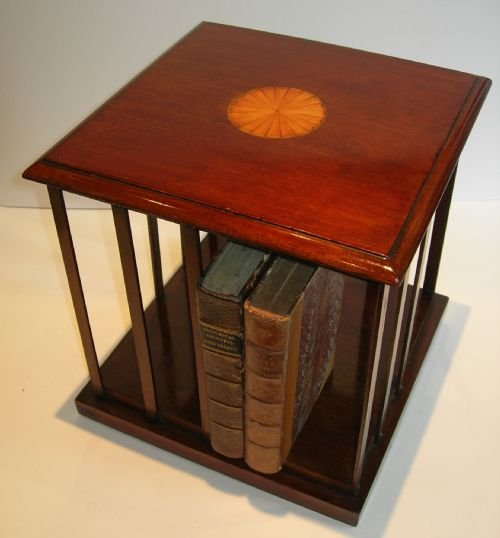 Antique English Inlaid Mahogany Revolving Bookcase - Desk Top C.1890