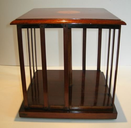 fig 1. Antique English Inlaid Mahogany Revolving Bookcase - Desk Top c.1890