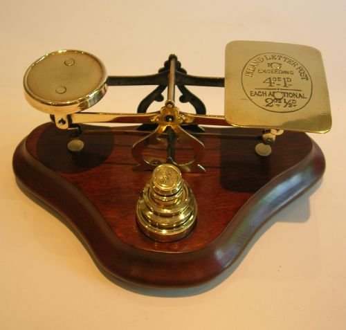 Charming Antique English Mahogany & Brass Desk-top Postal / Letter Scale