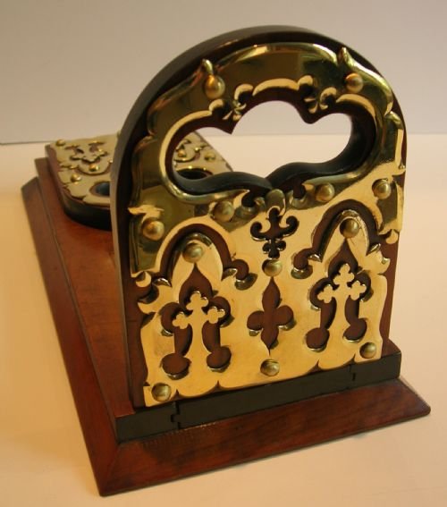 fig 1. Antique English Walnut and Brass Expanding Bookslide / Bookends