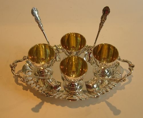 Antique English Silver Plated Egg Cruet for Four with Spoons C.1900