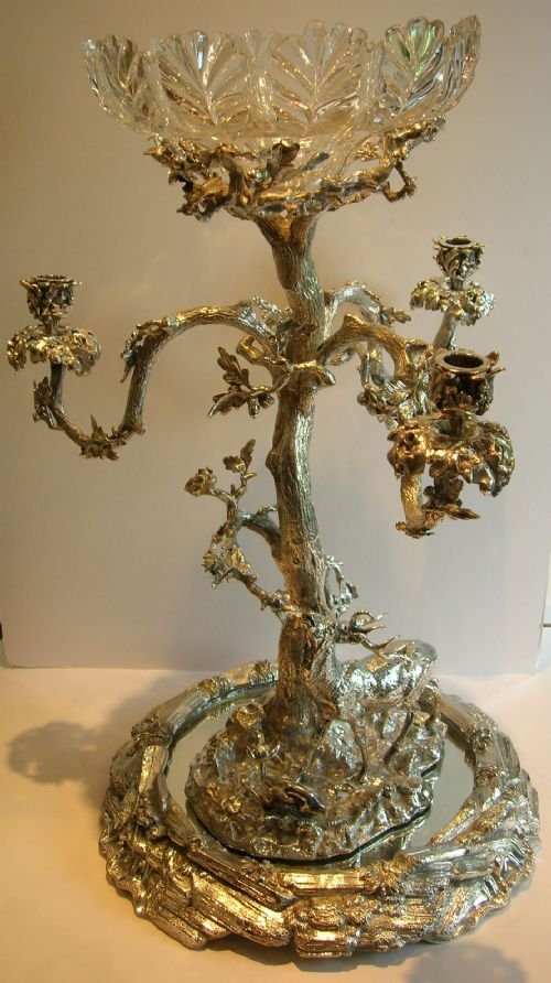 Magnificent Grand English Victorian Candelabra Centrepiece - Oak Tree & Stag C.1860