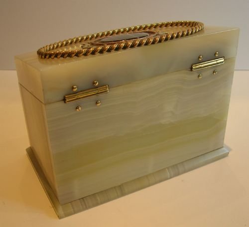 fig 2. Antique English Alabaster Stationery Box - Brass, Bronze & Onyx Mounts, c.1860