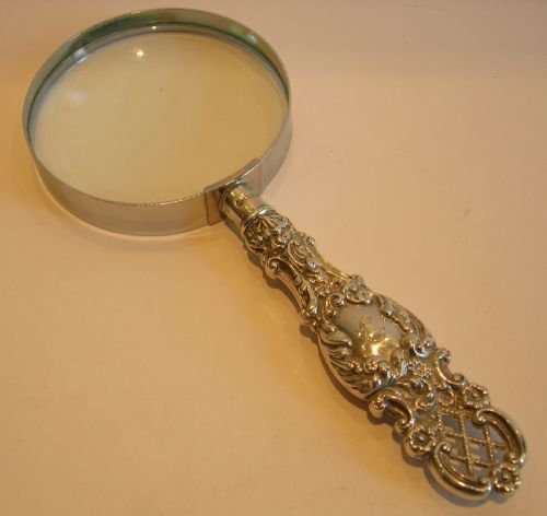Decorative English Antique Silver Handled Magnifying Glass - 1896