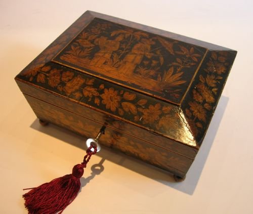 English Regency Pen Work Box - Chinoiserie Decorated C.1820