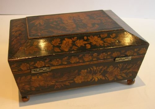 fig 1. English Regency Pen Work Box - Chinoiserie Decorated c.1820