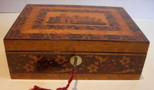fig 1. Rare Antique English Burr Ash Tunbridge Ware Box - Eridge Castle