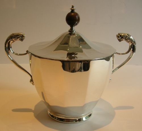 Stylish Antique English Silver Plated Biscuit Box - Figural Handles - Lions

