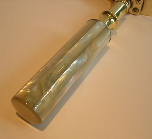 fig 1. Huge Antique English Brass & Mother of Pearl Library Magnifying Glass