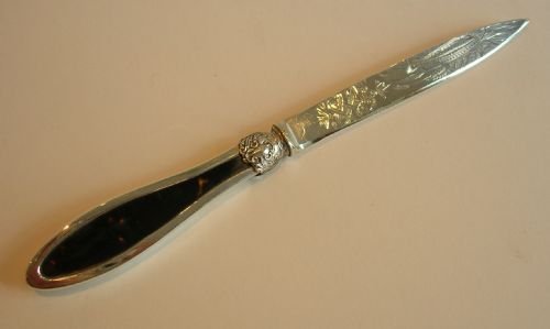 Handsome Antique English Sterling Silver & Tortoise Shell Letter Opener
