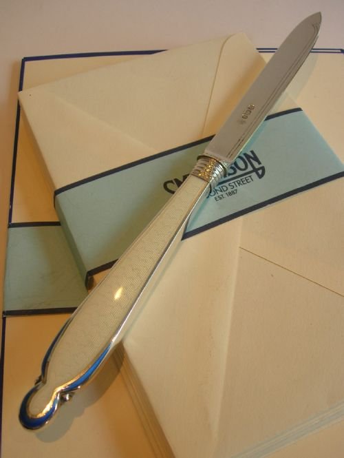 English Sterling Silver and Guilloche Enamel Letter Opener