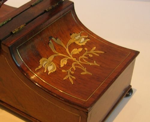 fig 1. Unusual Regency Rosewood Sewing Box / Basket - Brass & Ivory Inlaid c.1820