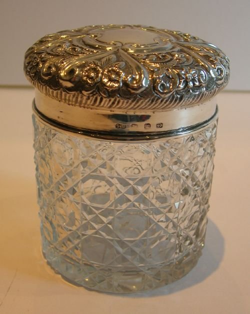 fig 1. Large Antique English Cut Glass & Sterling Silver Vanity Jar - 1896