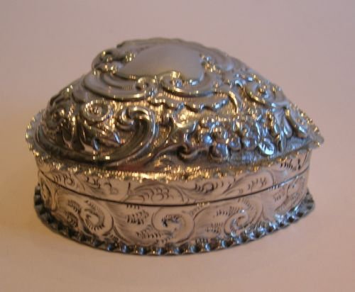 fig 1. Large Antique English Sterling Silver Heart Shaped Box - 1895