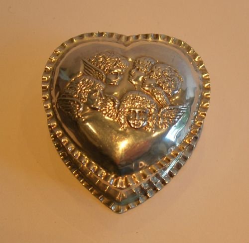Antique English Sterling Silver Heart Shaped Box - Reynold's Angels - 1904