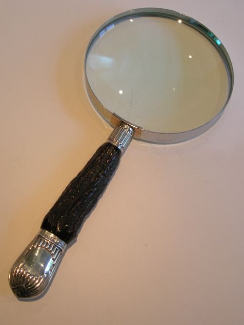 Grand Antique English Antler Horn & Sterling Silver Magnifying Glass
