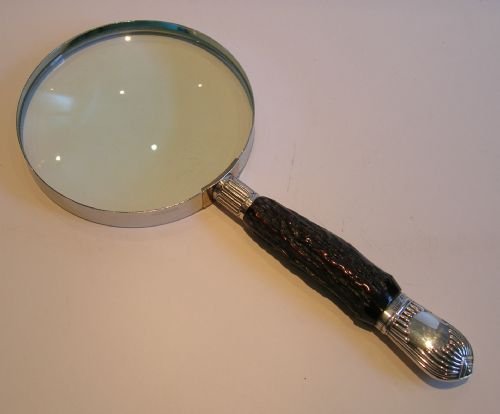 fig 1. Grand Antique English Antler Horn & Sterling Silver Magnifying Glass