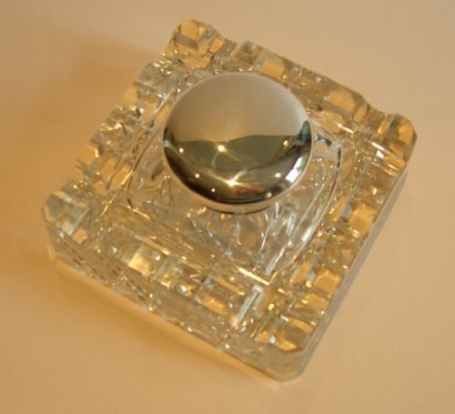 fig 1. Large English Cut Crystal & Sterling Silver Inkwell - 1927