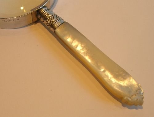 fig 1. Antique Mother of Pearl & Sterling Silver Handled Magnifying Glass - 1901