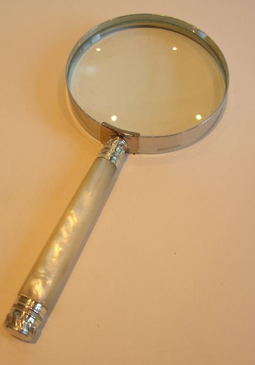 Antique Mother of Pearl & Sterling Silver Handled Magnifying Glass - 1906
